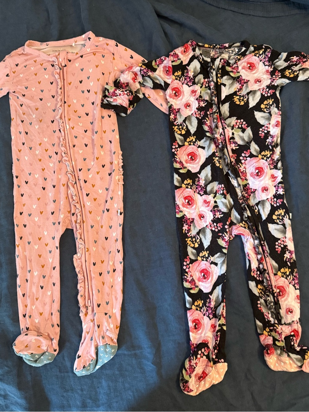 Posh Peanut Pink Heart & Black Floral Zipper Footies